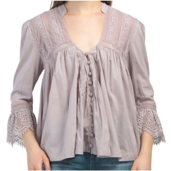 Free People Dusty Mauve Esme Embroidered Button Down, Size L, New w/ Tag $128 - Picture 4 of 6